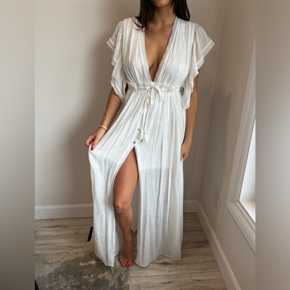 Sleeveless Tie Front White Maxi Dress - Picture 3 of 6